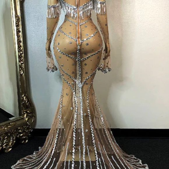 Mesh Sequin See-Through Long Dress